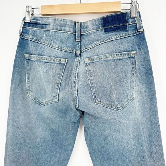 AMO Kick Crop Jean Frayed Raw Hem Distressed Light Wash Sweet Cheeks Women's 25 - Picture 6 of 9